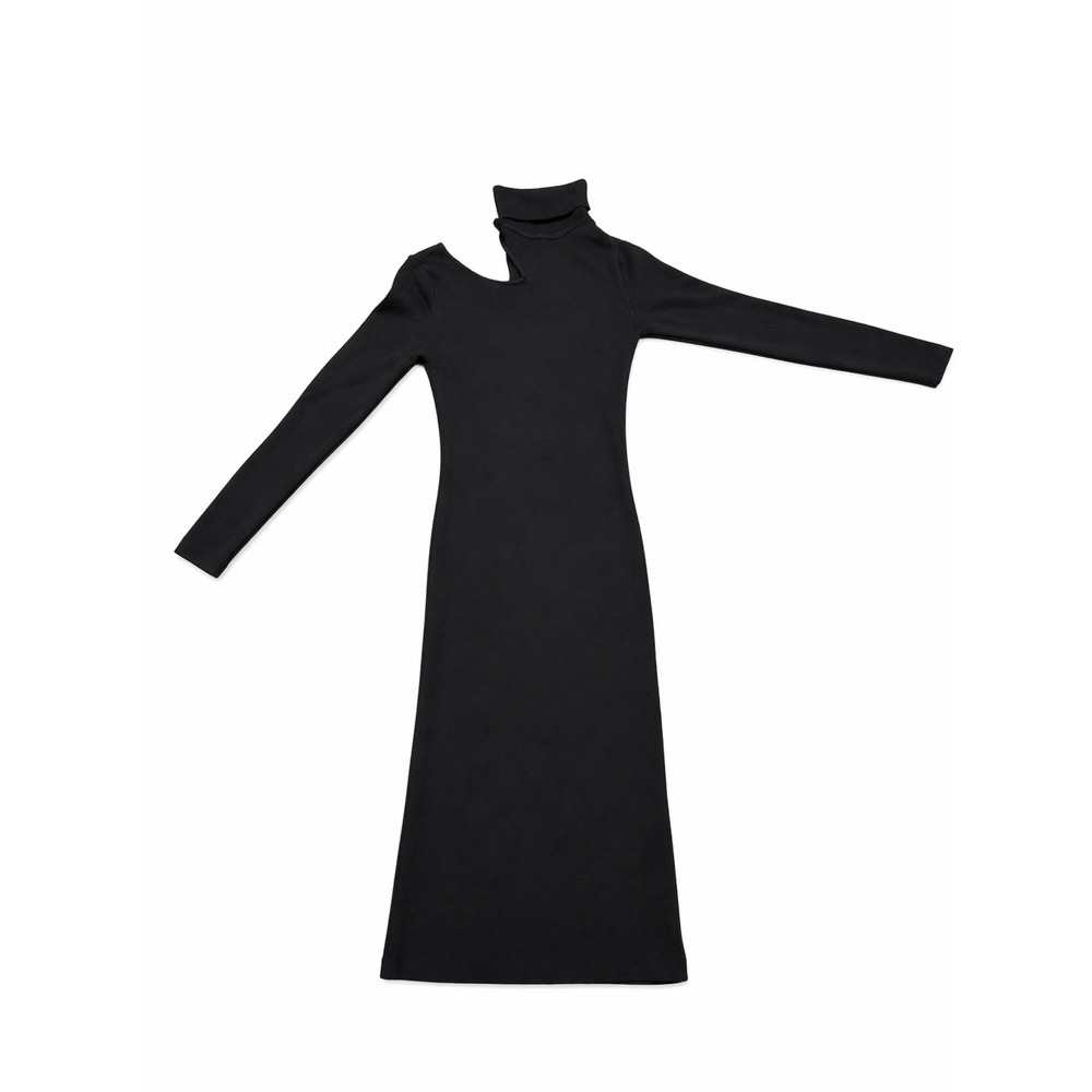 VENUS Black‎ Sweater Dress M Turtleneck Cold Shoulder Long Sleeve Midi